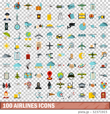 100 airlines icons set, flat style 100 airlines icons set, flat style 32371915