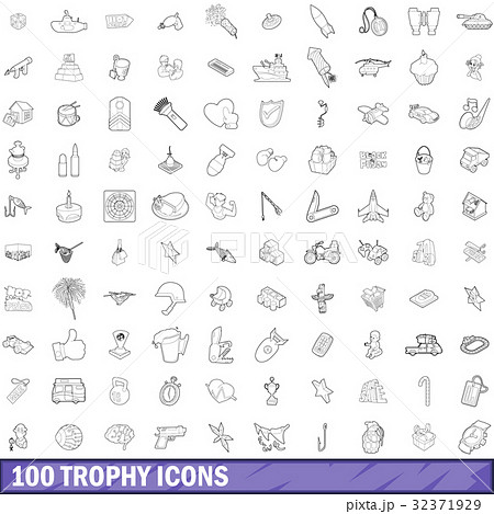 100 trophy icons set, outline style 32371929