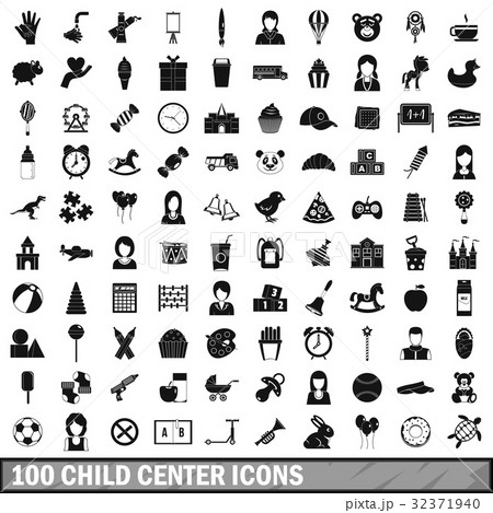 100 child center icons set, simple style 32371940