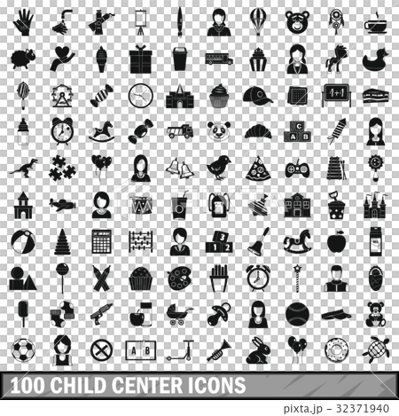 100 child center icons set, simple style 32371940