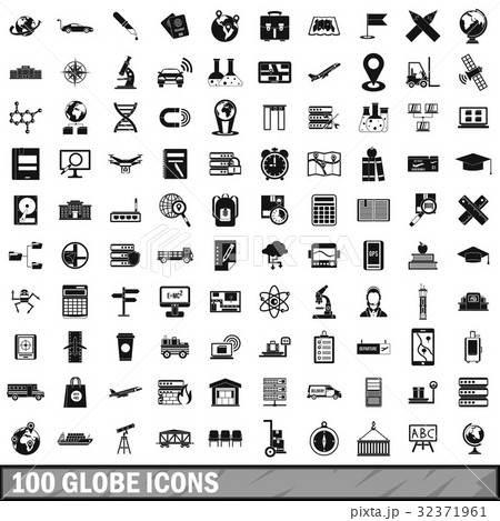 100 globe icons set, simple style 32371961