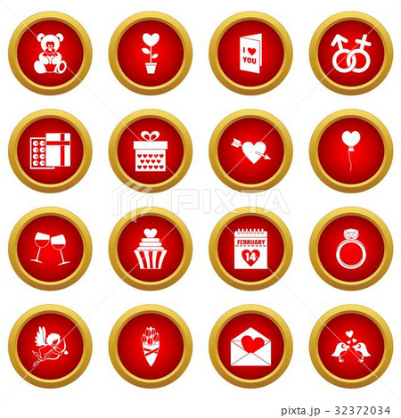 Saint Valentine icon red circle set 32372034