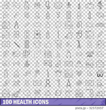 100 health icons set, outline style 32372037