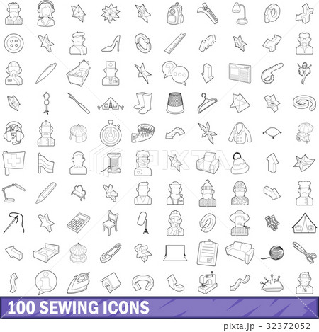 100 sewing icons set, outline style 32372052