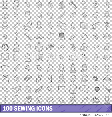 100 sewing icons set, outline style 32372052