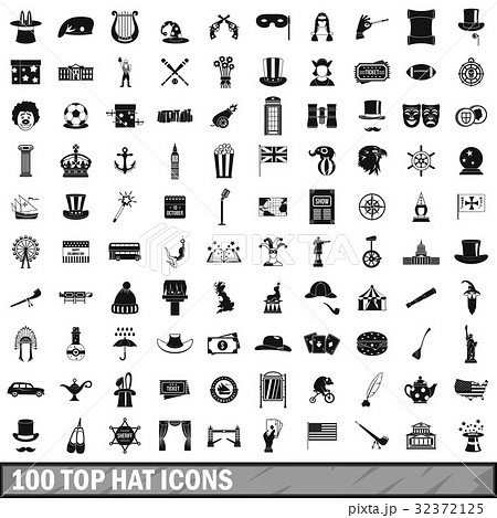 100 top hat icons set, simple style 32372125