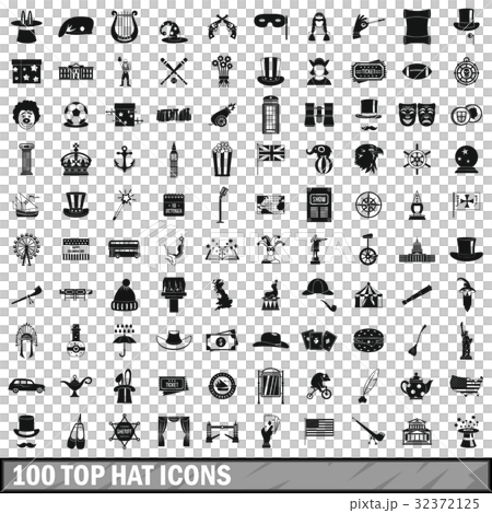 100 top hat icons set, simple style 32372125