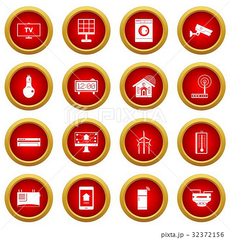 Smart home house icon red circle set Smart home house icon red circle set 32372156