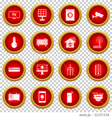 Smart home house icon red circle set Smart home house icon red circle set 32372156
