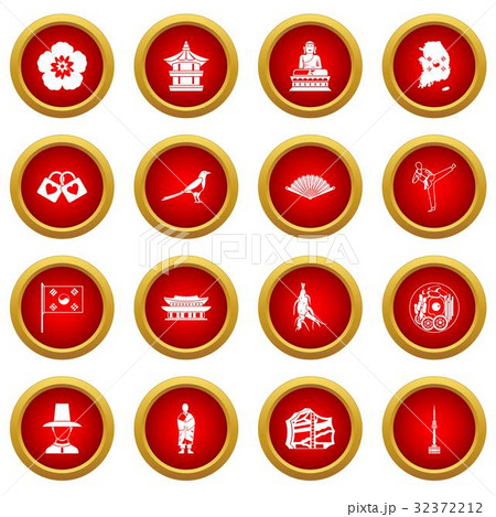South Korea icon red circle set 32372212