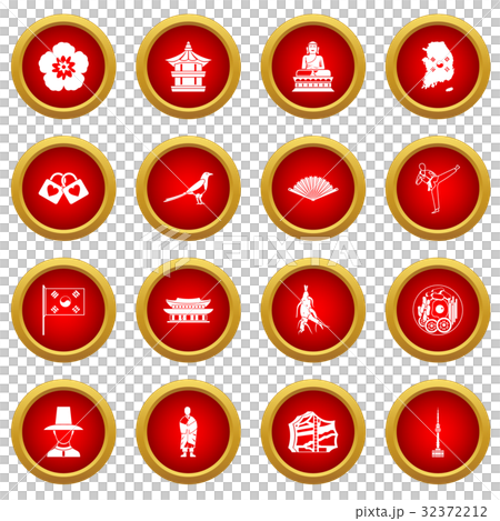 South Korea icon red circle set 32372212