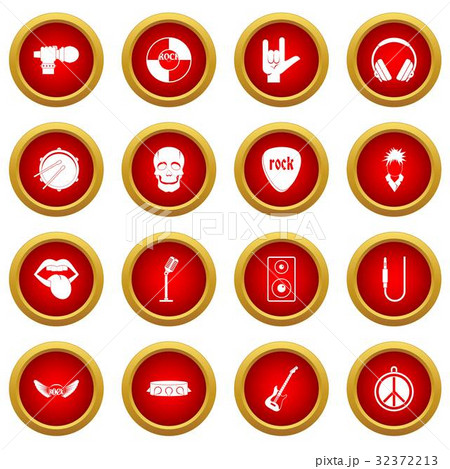 Rock music icon red circle set 32372213