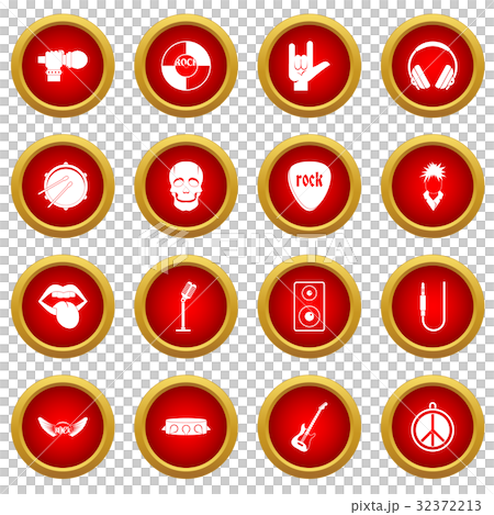 Rock music icon red circle set 32372213