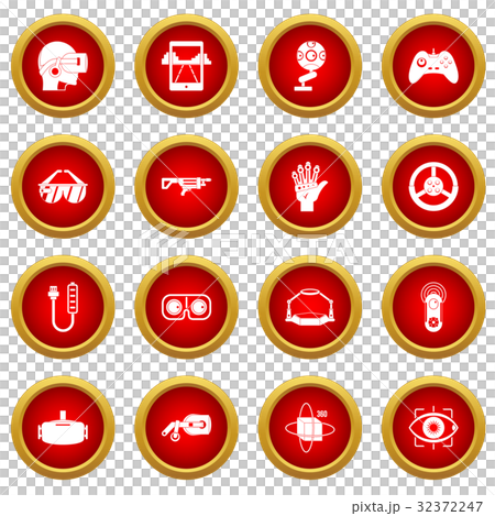 Virtual reality icon red circle set 32372247