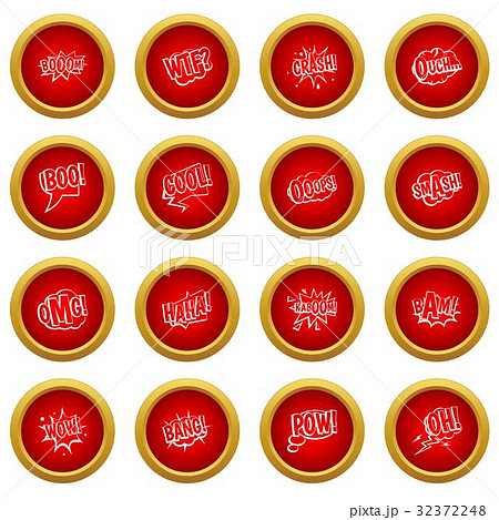 Comic sound icon red circle set 32372248