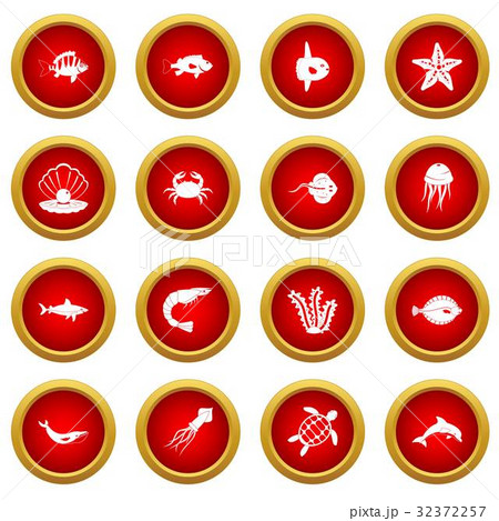 Sea animals icon red circle set 32372257