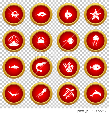 Sea animals icon red circle set 32372257