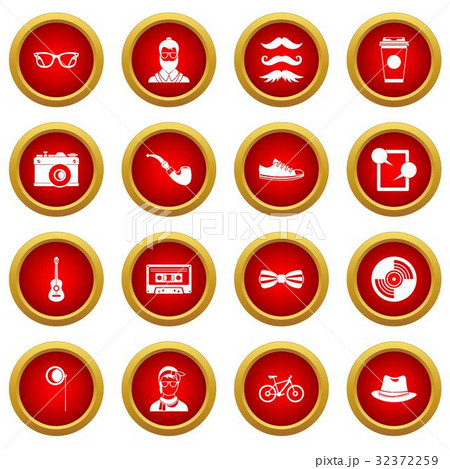 Hipster icon red circle set Hipster icon red circle set 32372259