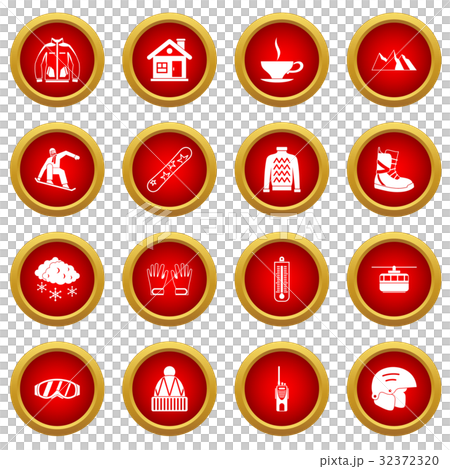 Snowboarding icon red circle set 32372320