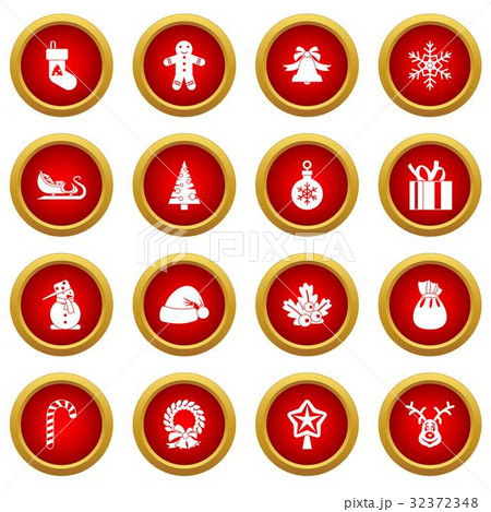 Christmas icon red circle set 32372348