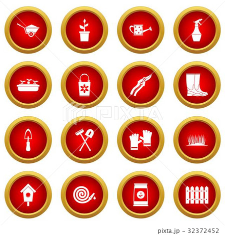Gardening icon red circle set 32372452