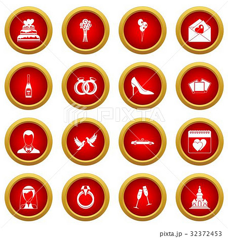 Wedding icon red circle set 32372453