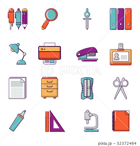 Stationery icons set, cartoon style Stationery icons set, cartoon style 32372464