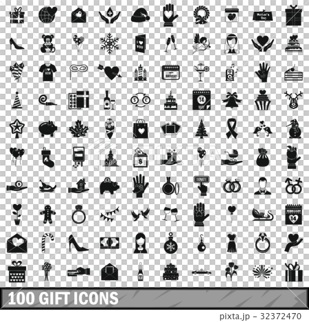 100 gift icons set, simple style 32372470