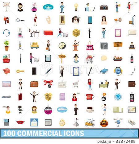 100 commercial icons set, cartoon style 32372489