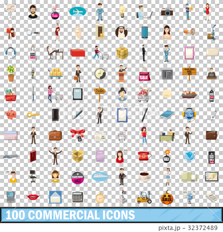 100 commercial icons set, cartoon style 32372489