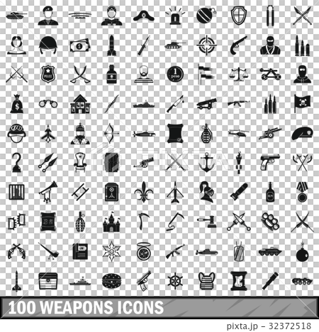 100 weapons icons set, simple style 32372518