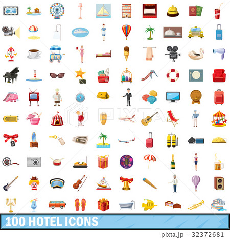 100 hotel icons set, cartoon style 32372681