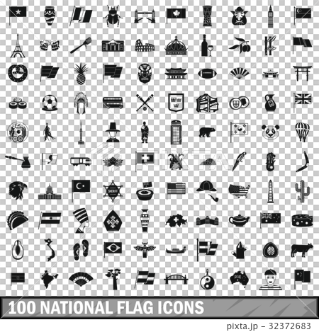 100 national flag icons set, simple style 32372683