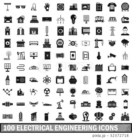 100 electrical engineering icons set, simple style 32372718