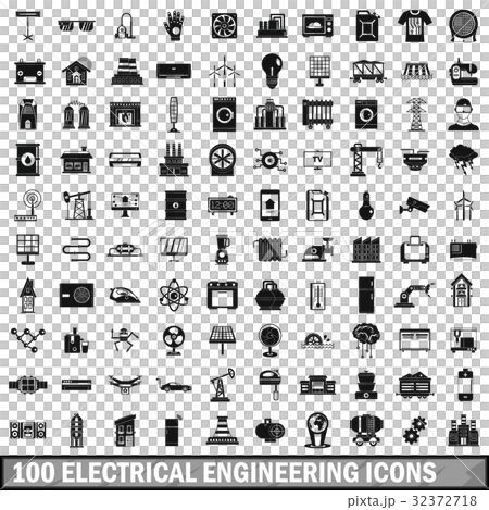 100 electrical engineering icons set, simple style 32372718