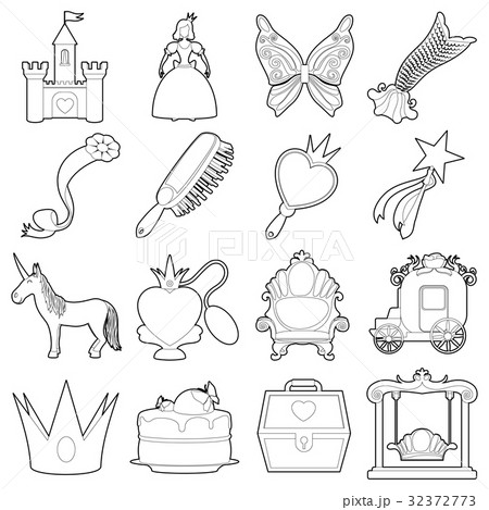Princess accessories icons set, outline style 32372773