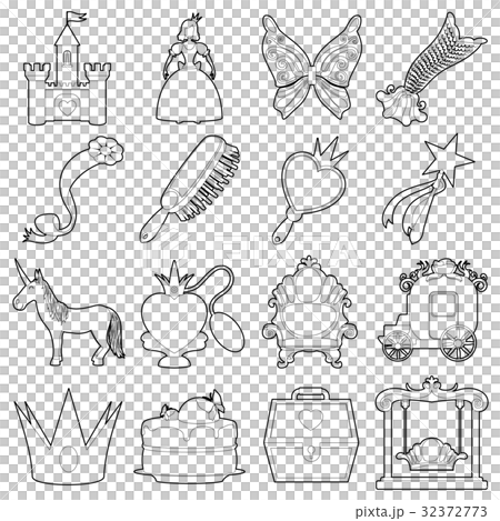 Princess accessories icons set, outline style 32372773