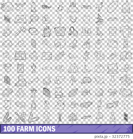 100 farm icons set, outline style 100 farm icons set, outline style 32372775