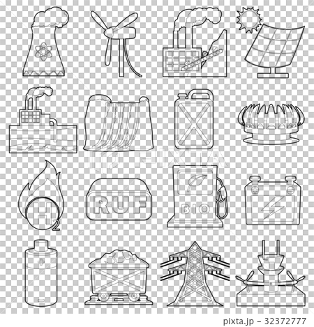 Energy sources items icons set, outline style Energy sources items icons set, outline style 32372777