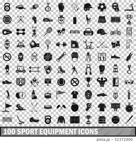 100 sport equipment icons set, simple style 100 sport equipment icons set, simple style 32372800