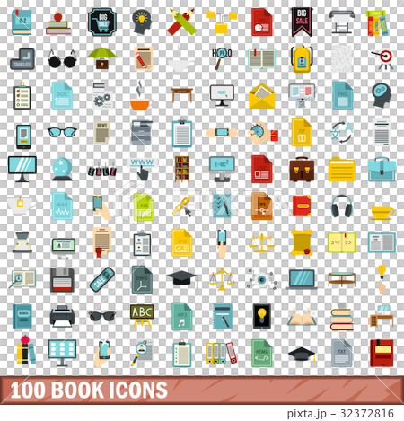 100 book icons set, flat style 32372816