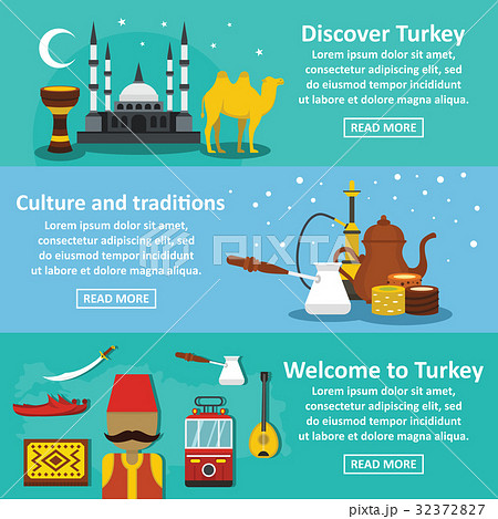 Turkey travel banner horizontal set, flat style 32372827