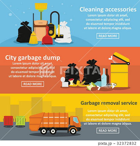 Garbage service banner horizontal set, flat style 32372832
