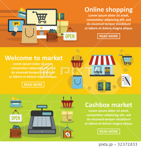Shopping market banner horizontal set, flat style 32372833
