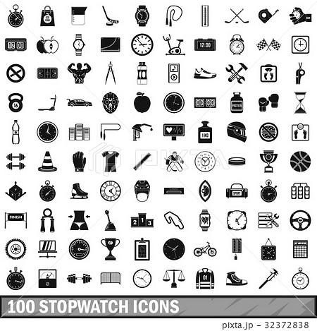 100 stopwatch icons set, simple style 32372838