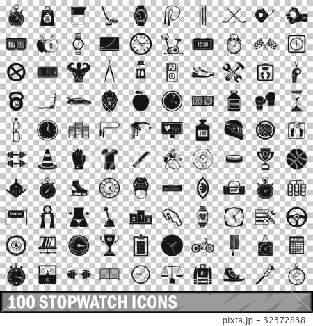 100 stopwatch icons set, simple style 32372838