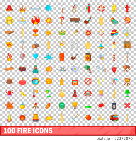 100 fire icons set, cartoon style 100 fire icons set, cartoon style 32372870