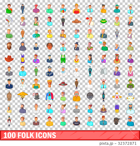 100 folk icons set, cartoon style 100 folk icons set, cartoon style 32372871