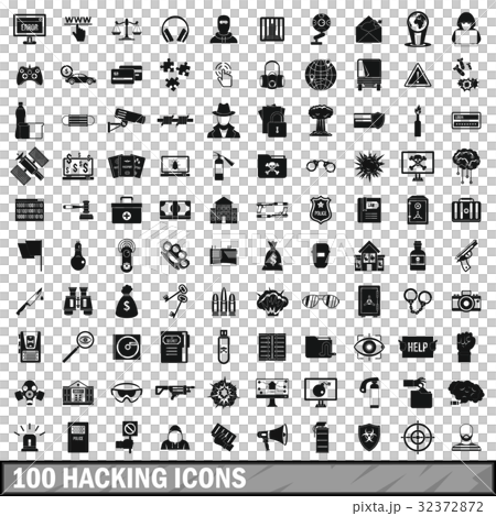 100 hacking icons set, simple style 100 hacking icons set, simple style 32372872