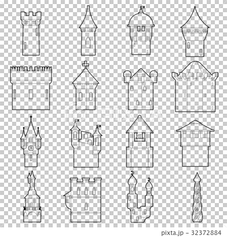 Castle tower icons set color, outline style Castle tower icons set color, outline style 32372884